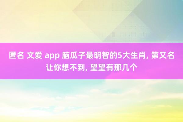 匿名 文爱 app 脑瓜子最明智的5大生肖， 第又名让你想不到， 望望有那几个