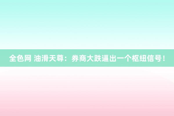 全色网 油滑天尊：券商大跌逼出一个枢纽信号！